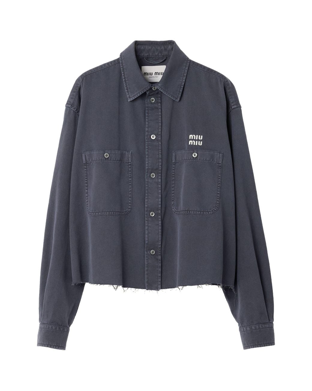 Miu Miu Blue Denim Distressed Logo Shirt