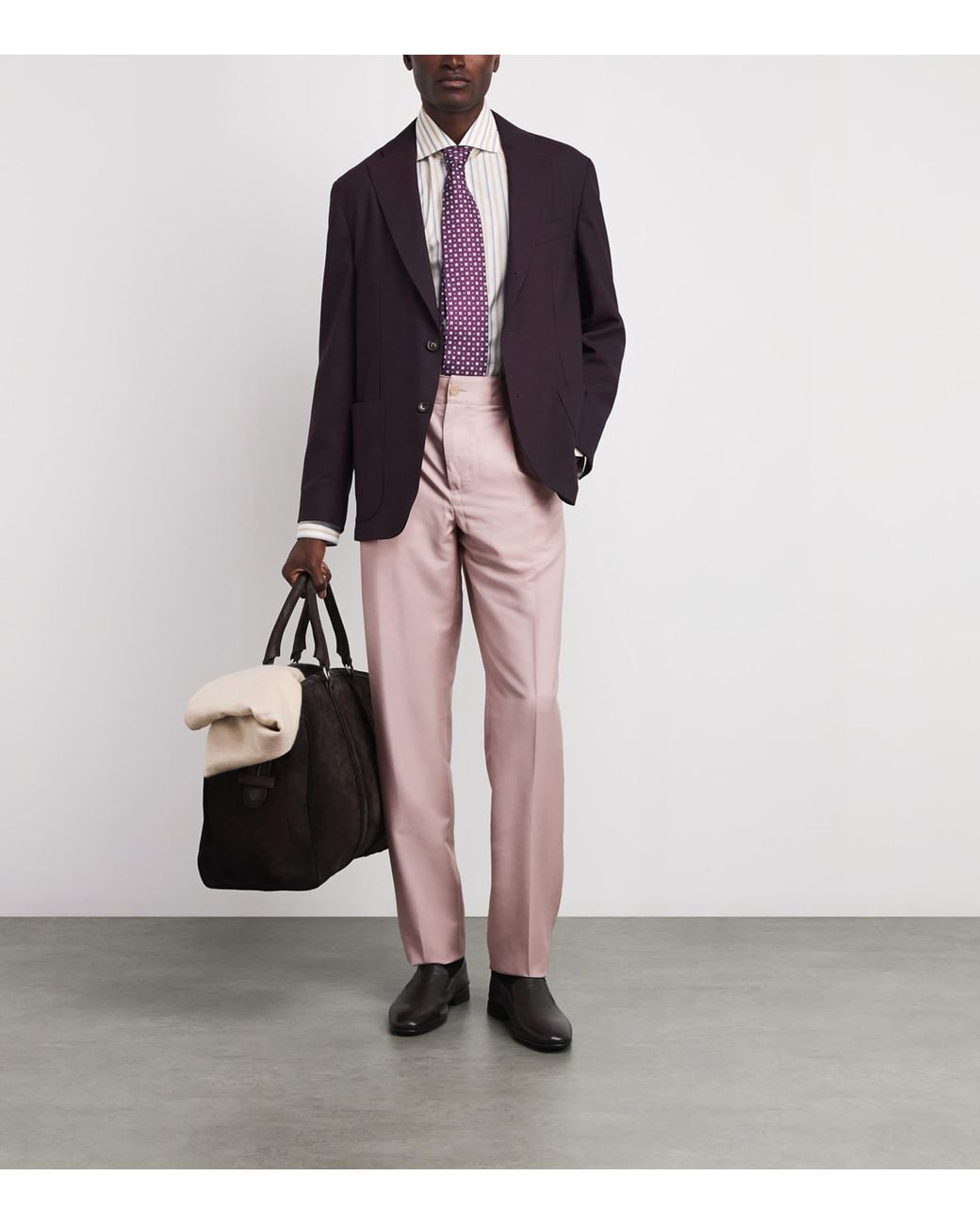 Isaia Pink Wool-Mohair-Silk Comfort Trousers for men