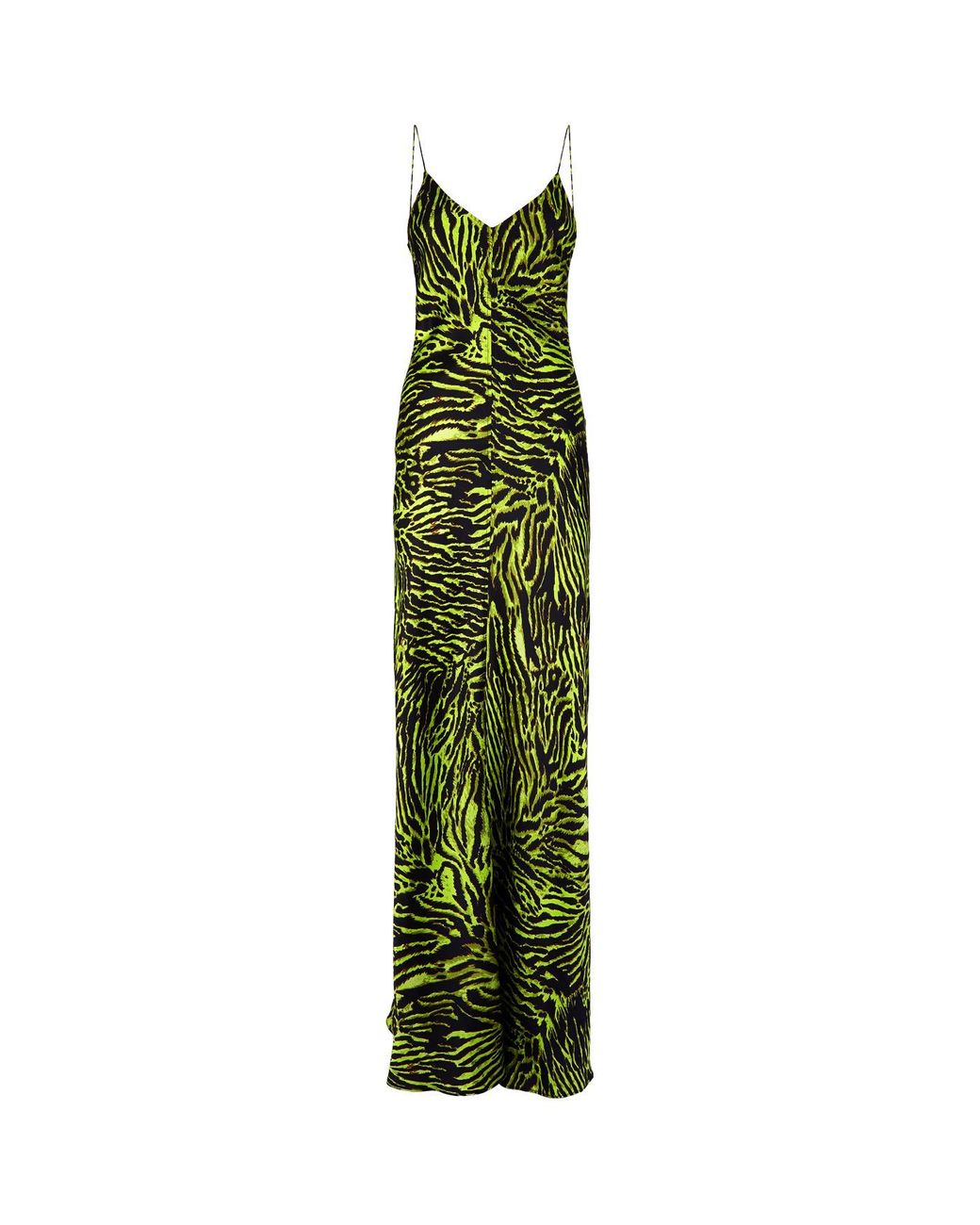 Ganni Tiger-print Silk-blend Satin Maxi Slip Dress in Green | Lyst
