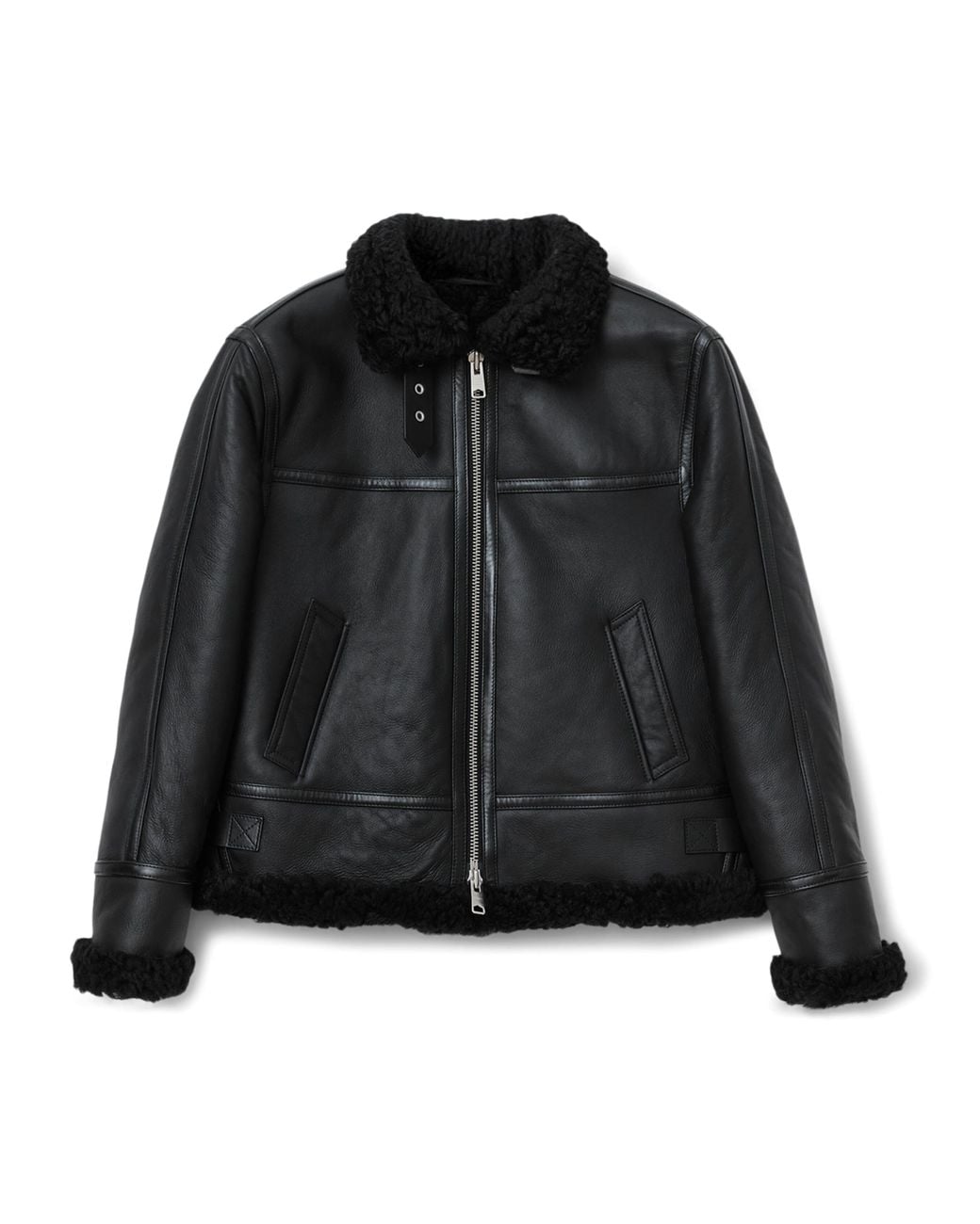 AllSaints Black Shearling Lorel Flying Jacket