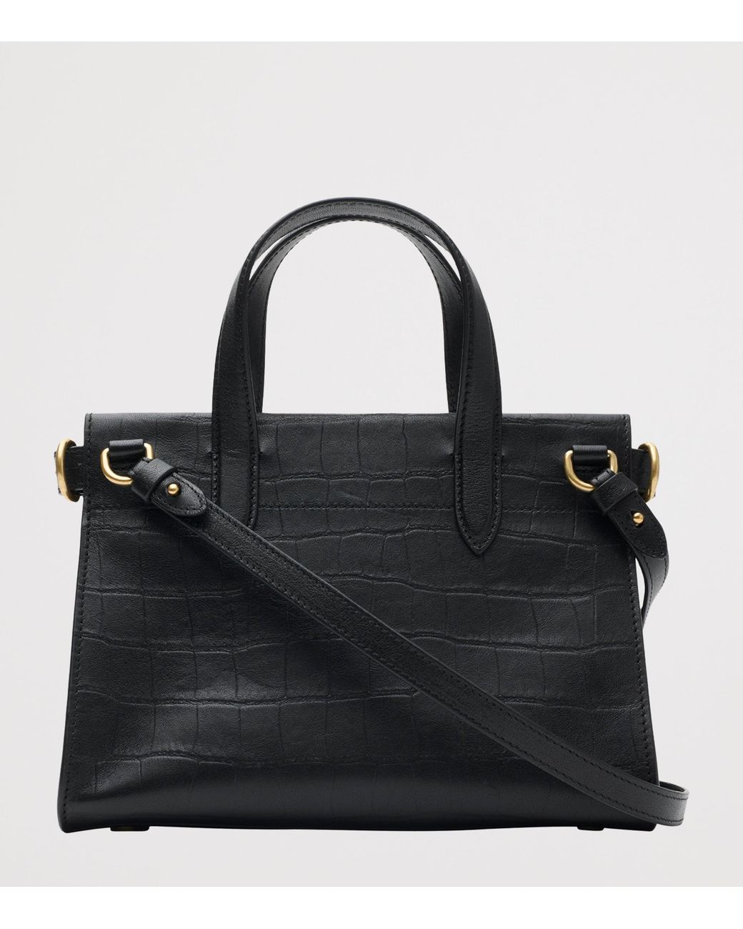 Burberry Black Mini Leather Croc-Embossed Cotswolds Tote Bag