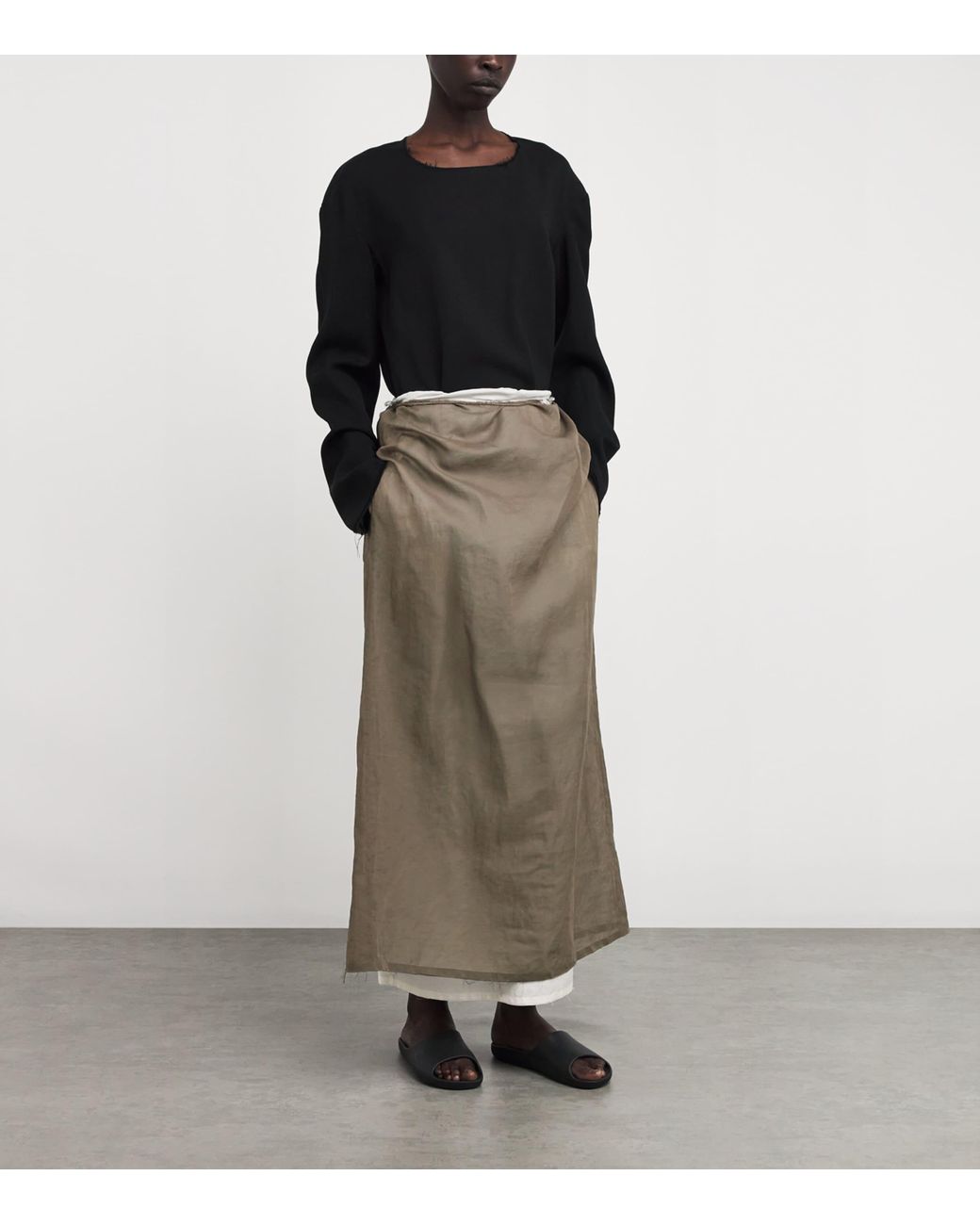 【in a row】Maxi Gray Long Skirt The Row Zaira Raw-Hem Maxi Skirt in Gray | Lyst