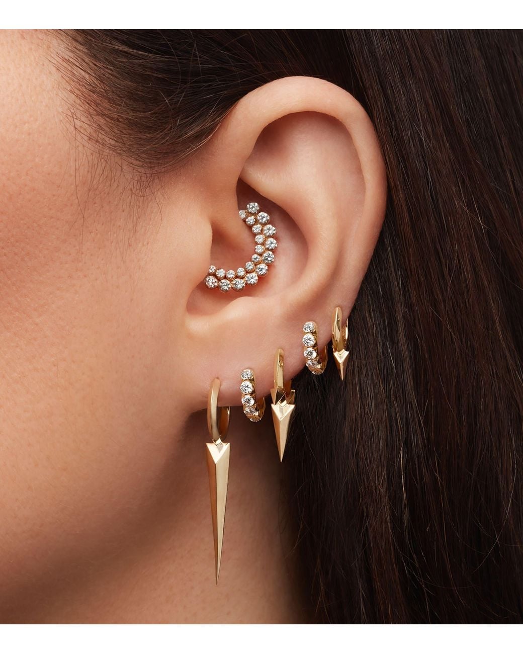 Maria Tash Metallic Faceted Single Short Spike Hoop Earring
