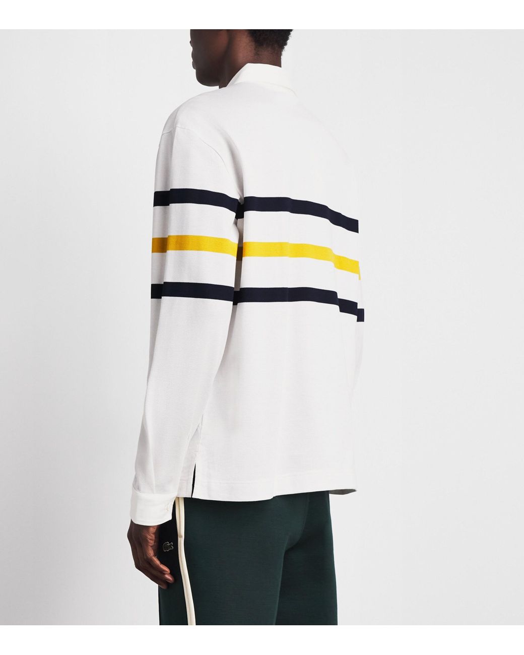 Lacoste White Cotton Stripe Rugby Polo Shirt for men
