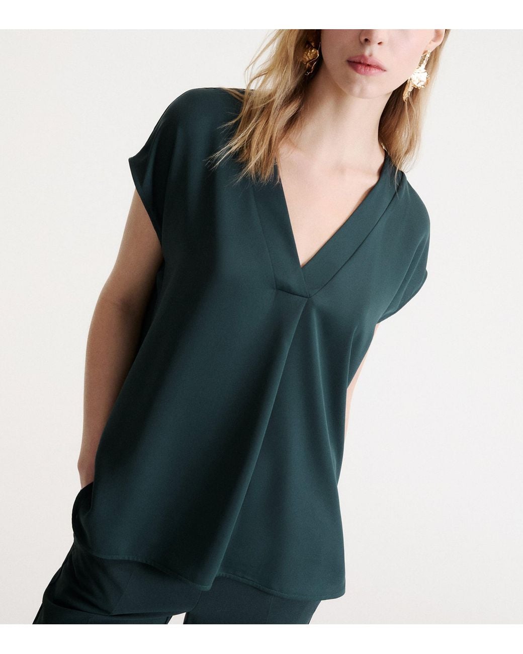 Marella Green Satin V-Neck Blouse