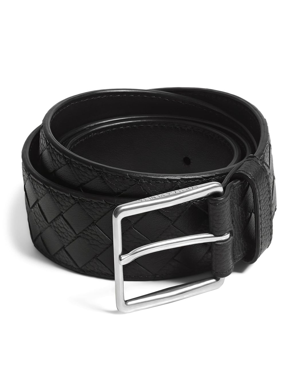 Bottega Veneta Black Leather Intrecciato Belt for men