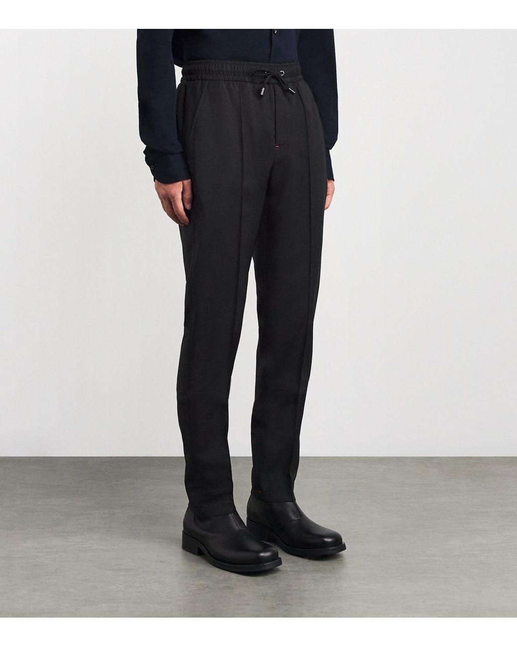 Isaia Black Wool-Mohair Drawstring Trousers for men