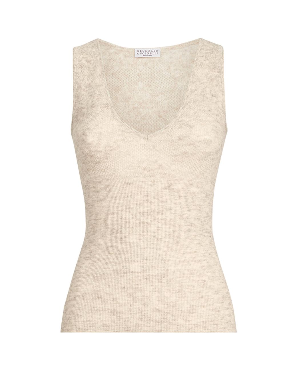 Brunello Cucinelli Natural Silk-Alpaca-Wool Lace-Detail Top