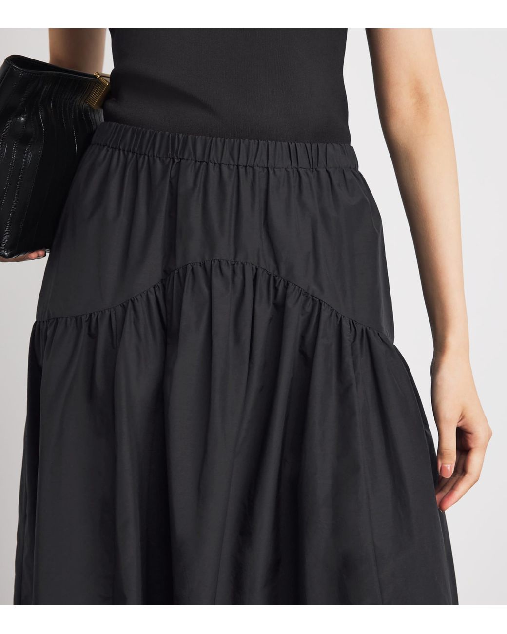 Theory Black Curved Yoke Midi Skirt