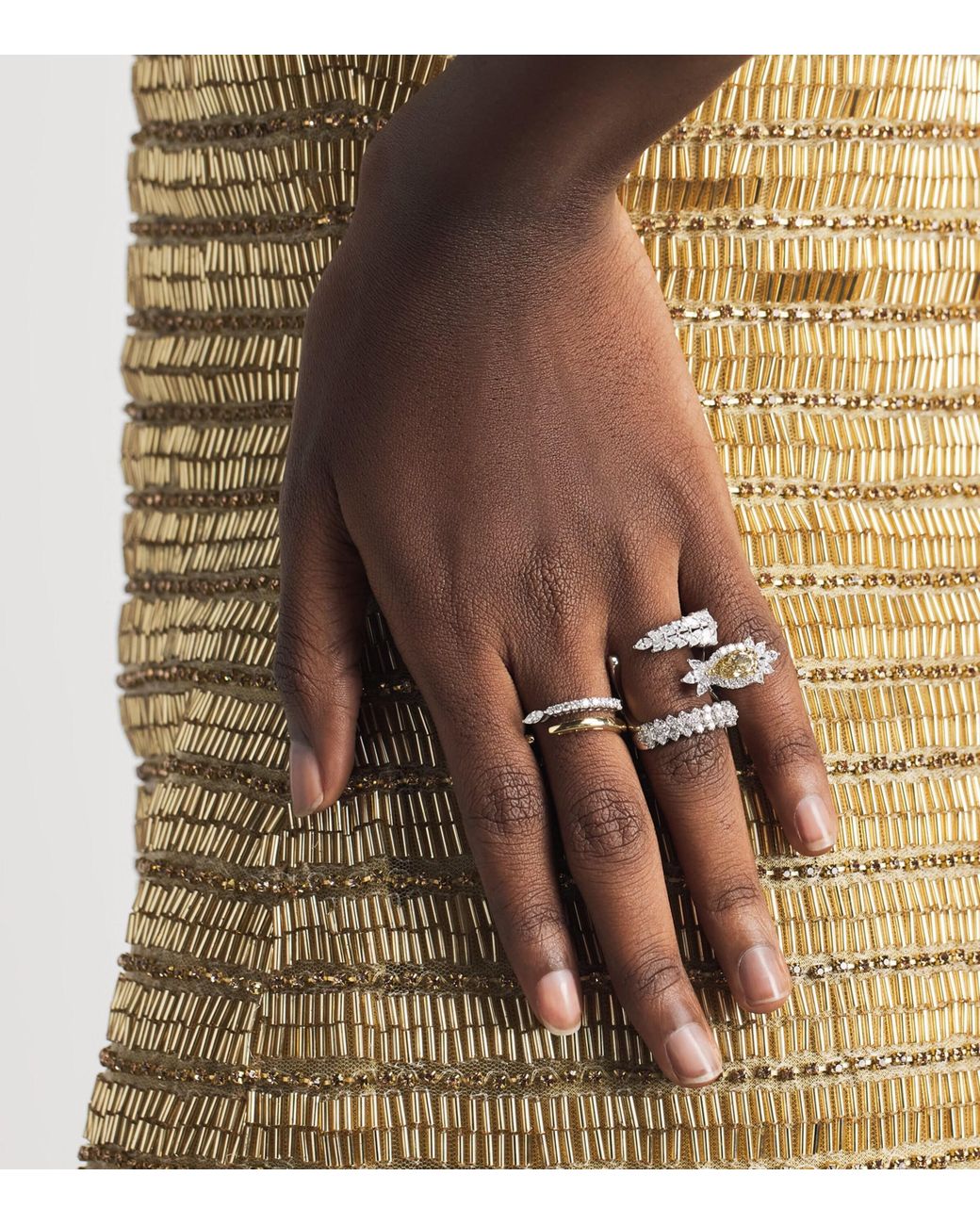 YEPREM Natural Mixed And Diamond Golden Strada Ring
