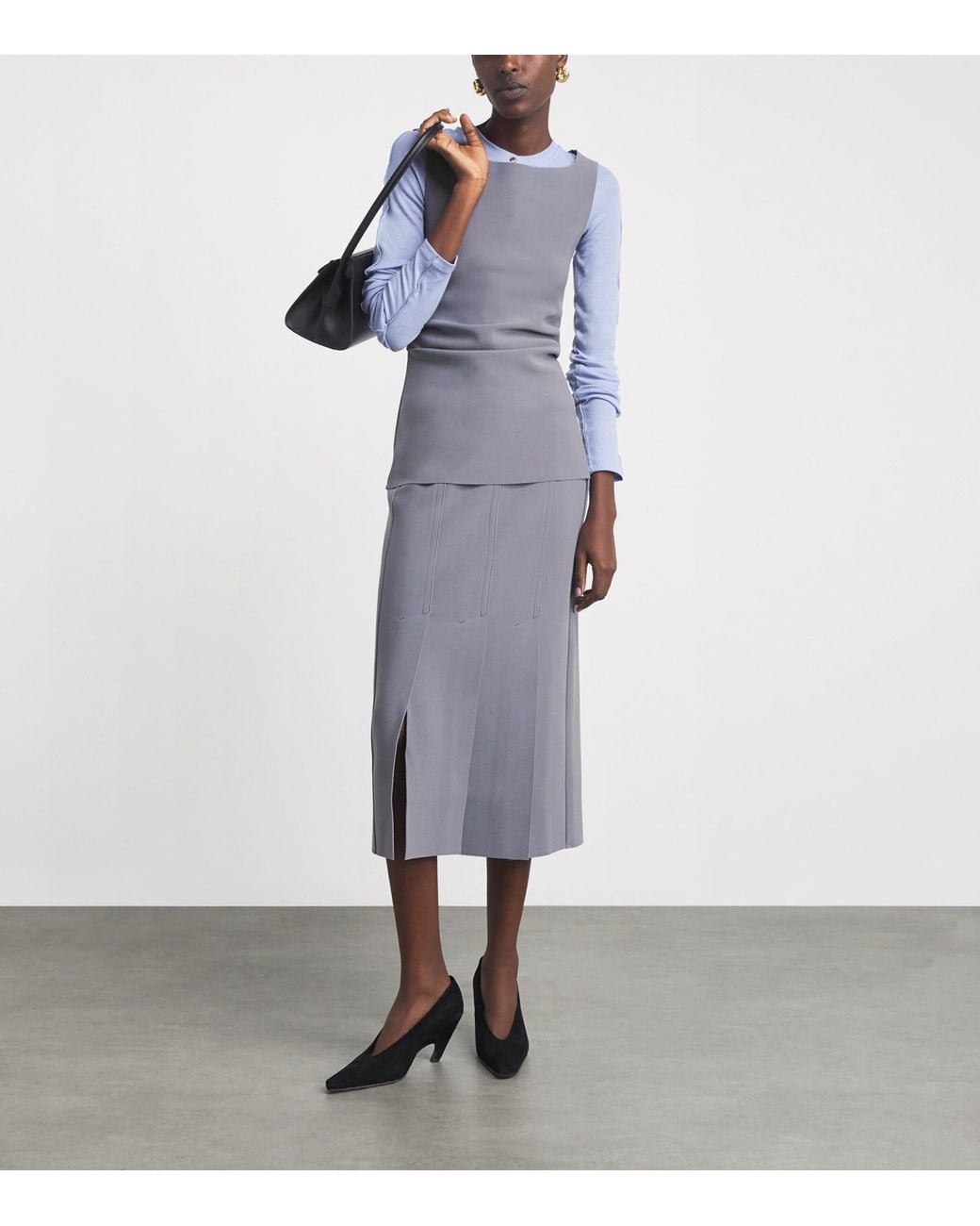 Birrot Gray Lay 2 Pleated Midi Skirt