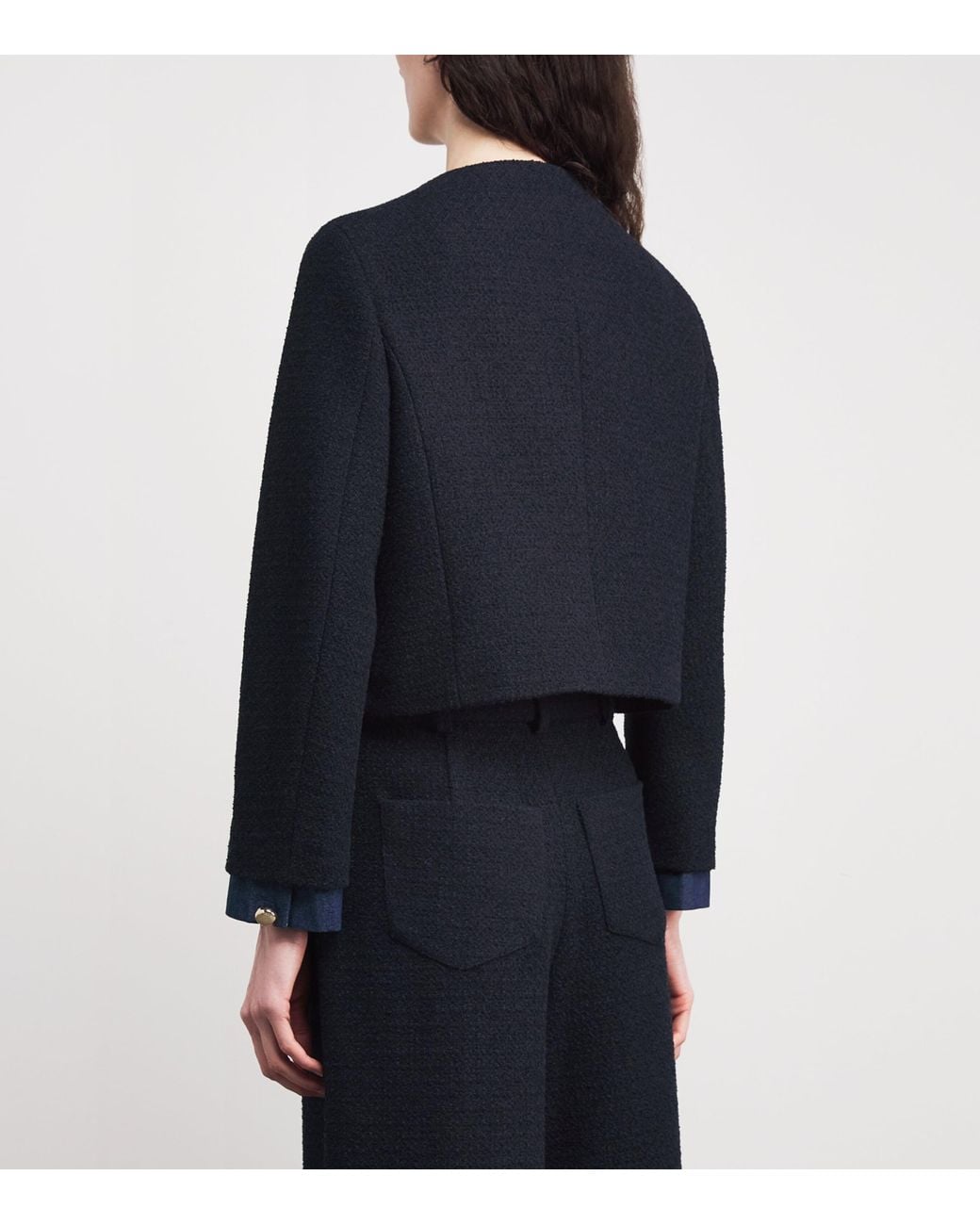 Maje Blue Tweed Denim-Trim Jacket
