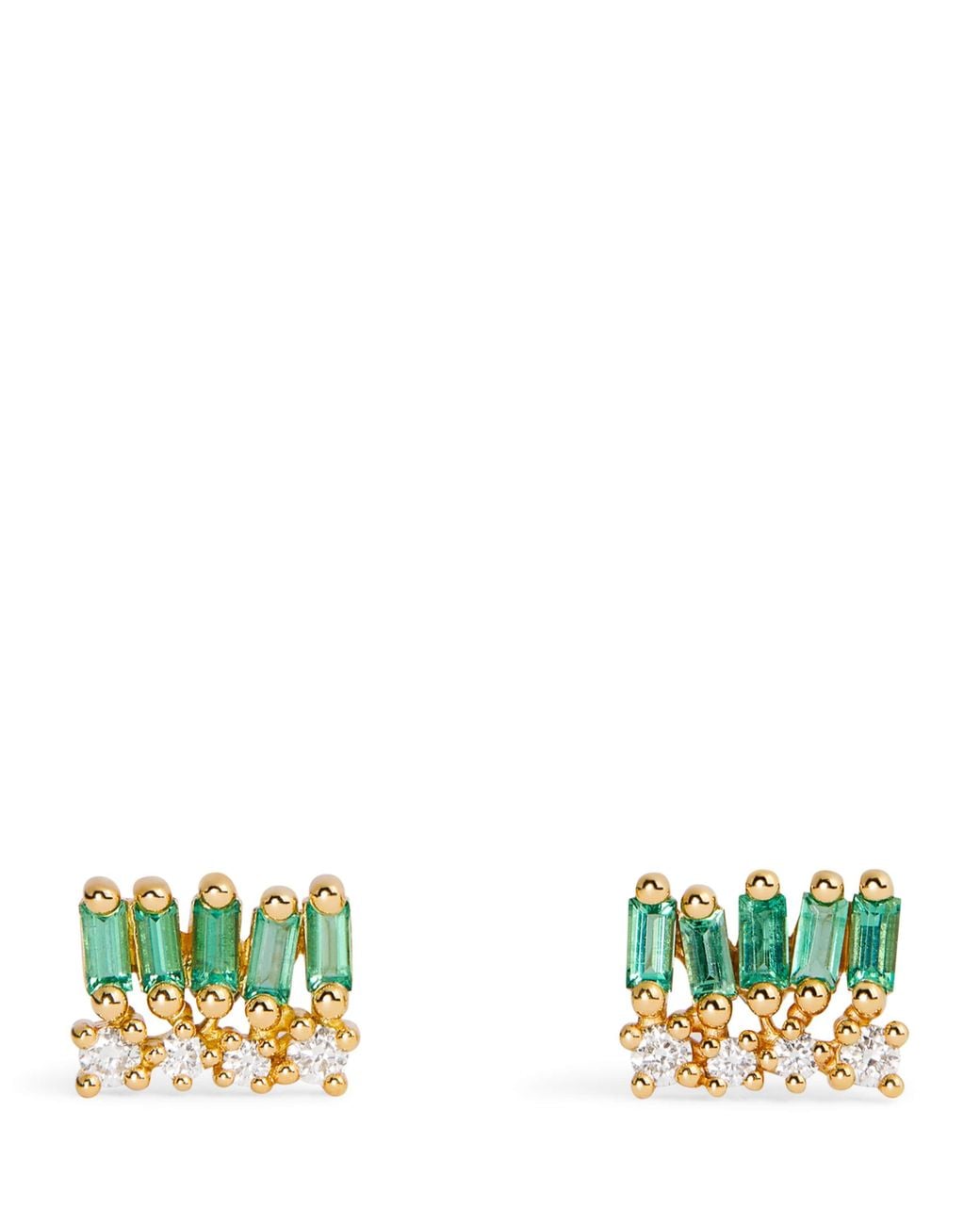 Suzanne Kalan Green Diamond And Emerald Short Stack Stud Earrings