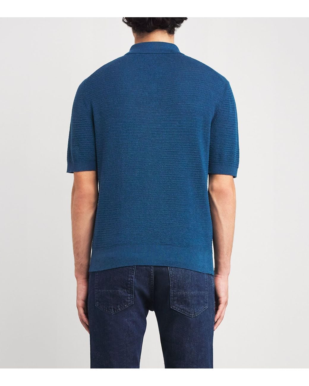 Isaia Blue Silk-Linen Polo Shirt for men