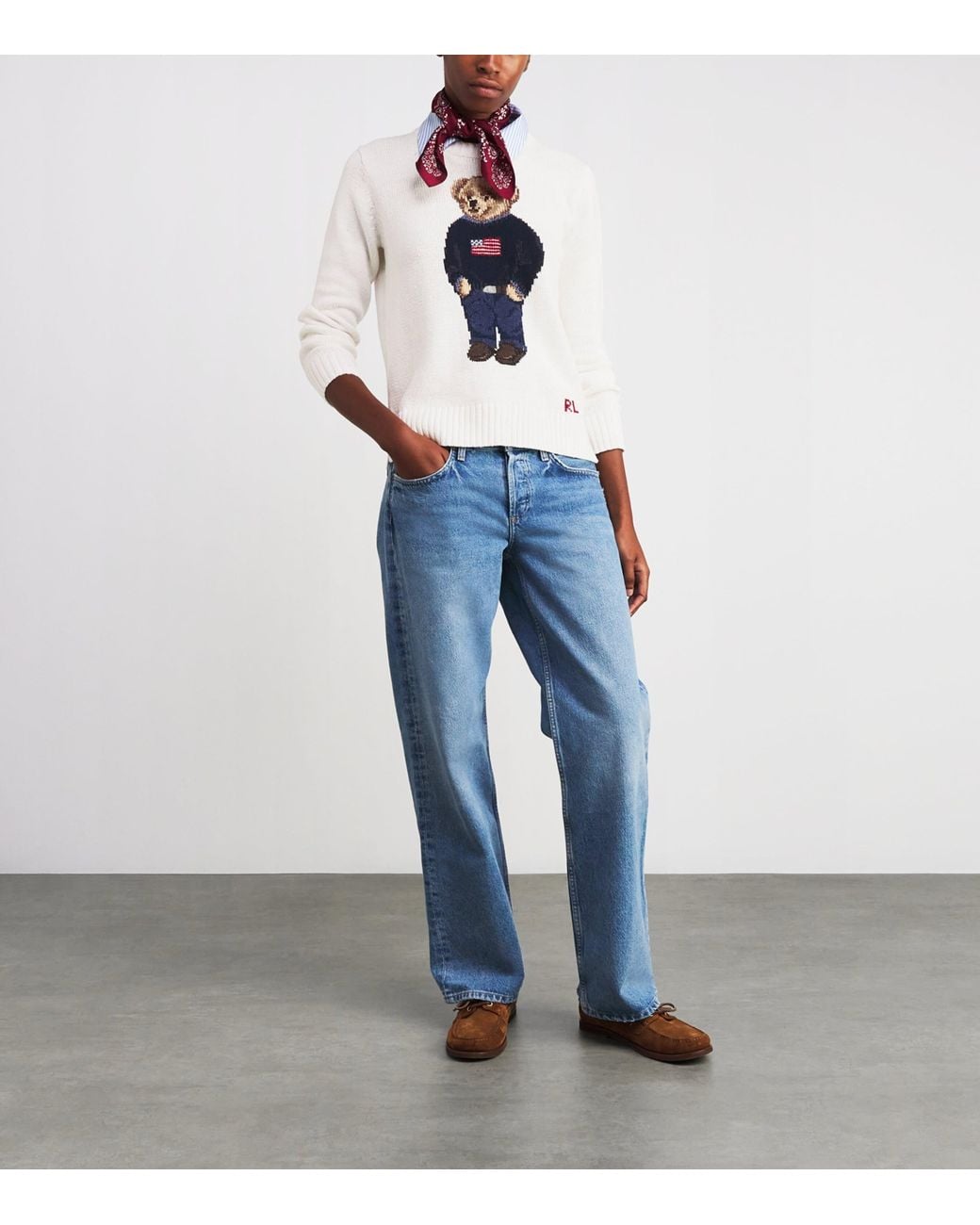 Polo Ralph Lauren White Linen-Cotton Polo Bear Sweater