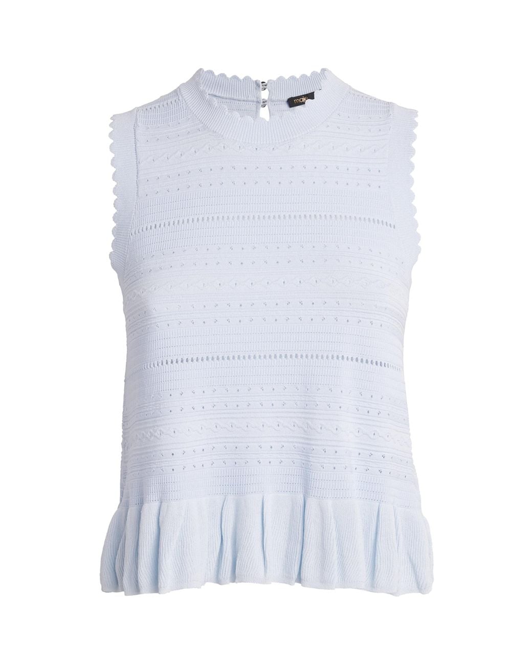 Maje White Ruffled Pointelle Knit Top
