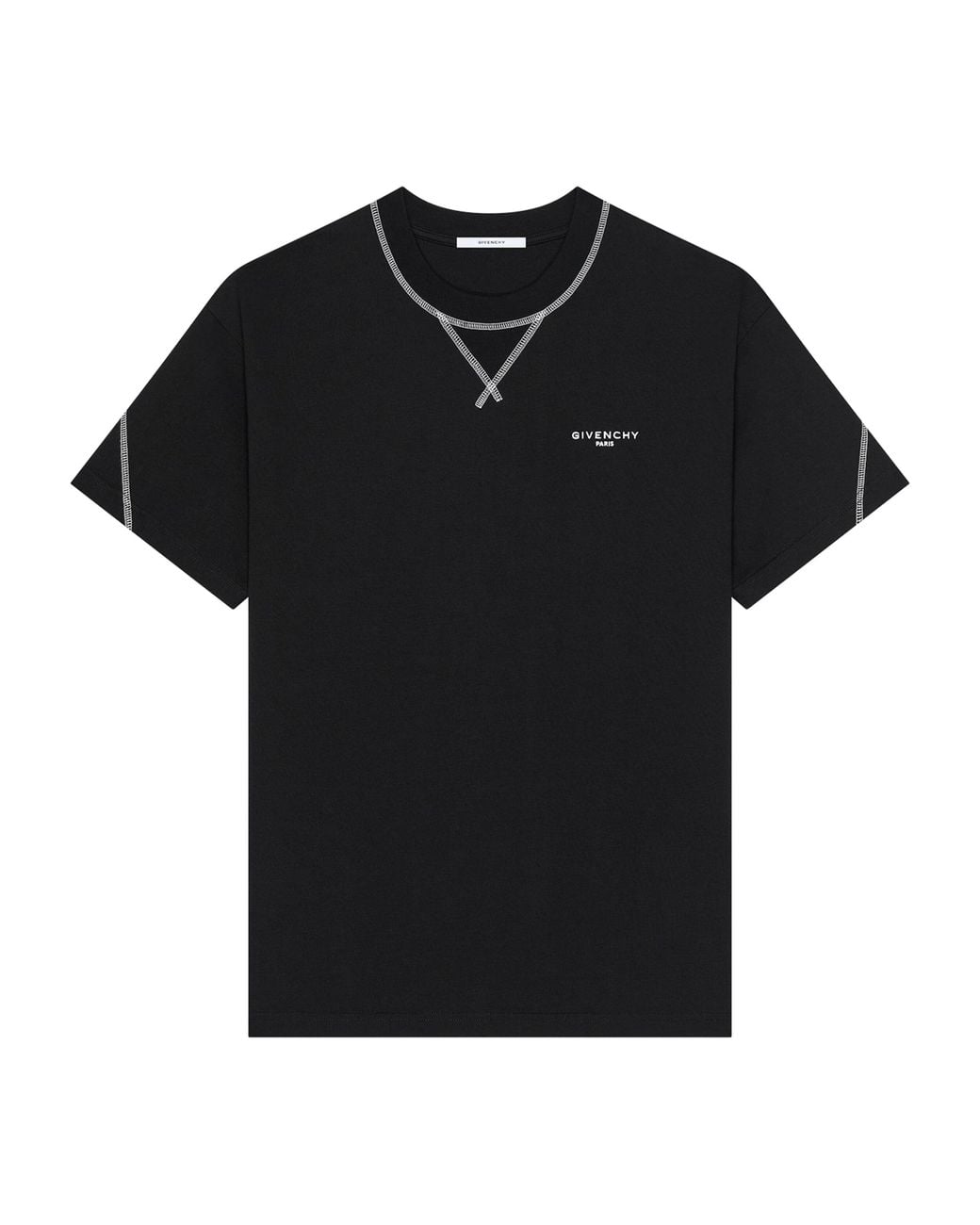 Givenchy Black Cotton Contrast-Stitch Logo T-Shirt for men