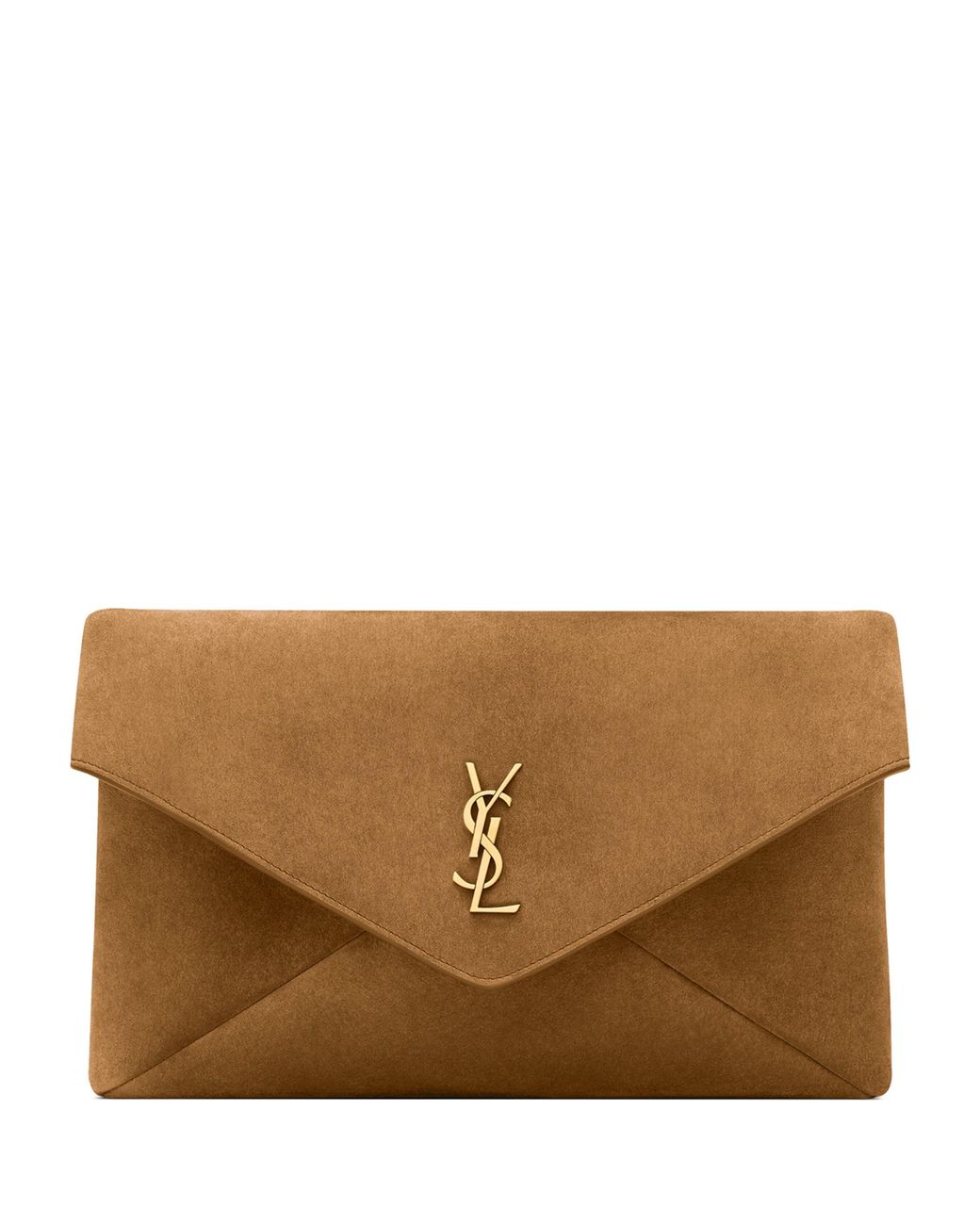 Saint Laurent Brown Large Suede Cassandre Envelope Pouch