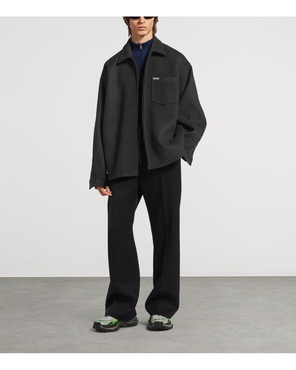 Balenciaga Black Wool Oversized Zip-Up Overshirt for men