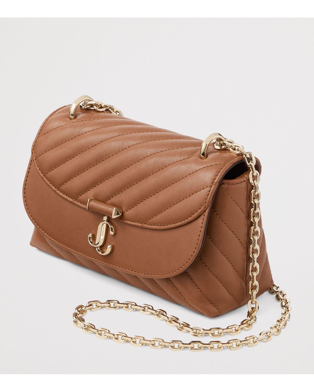 Jimmy Choo Brown Curve Small Biker Leather Quilted Cross-Body Bag
