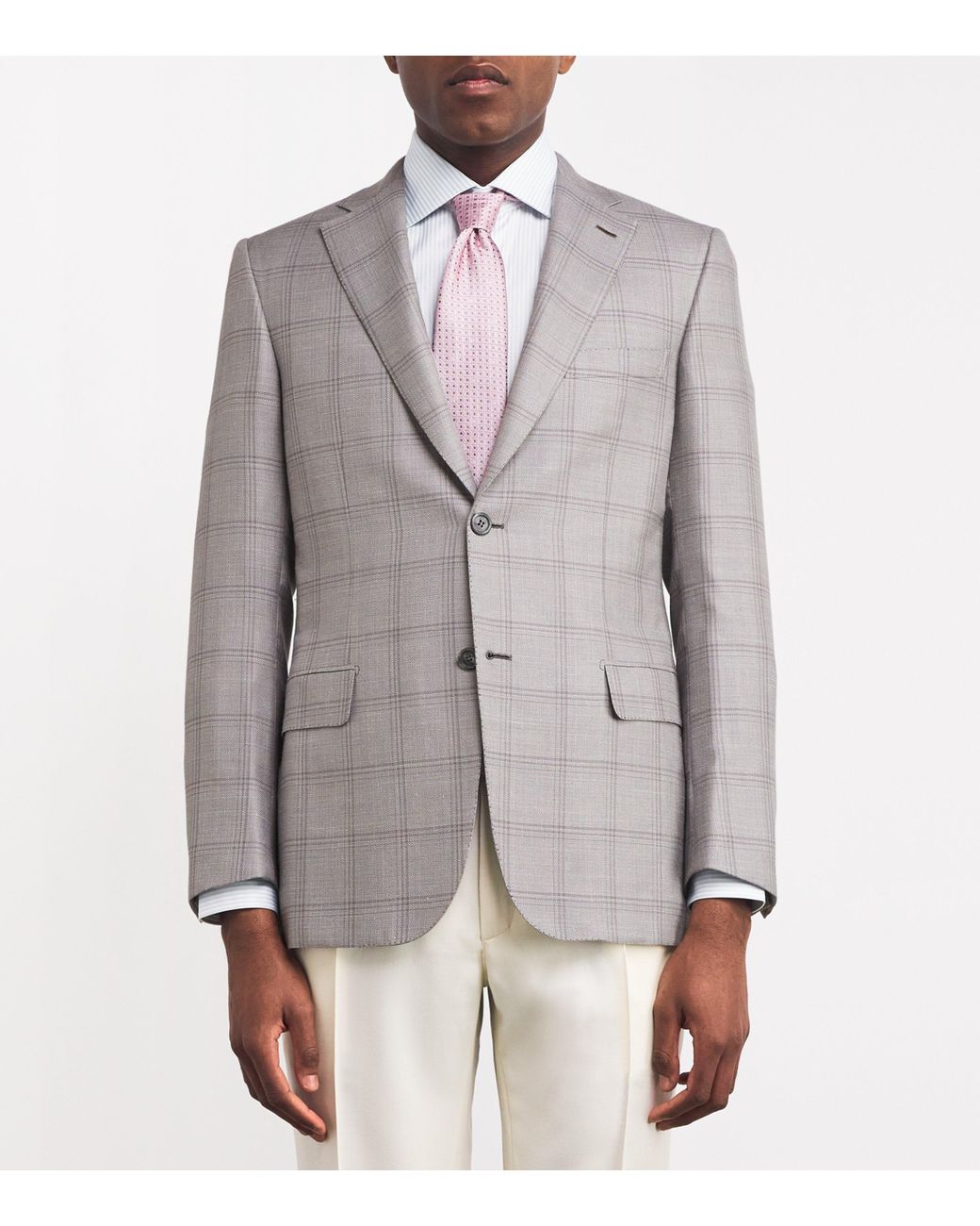 Brioni Gray Wool-Blend Check Blazer for men