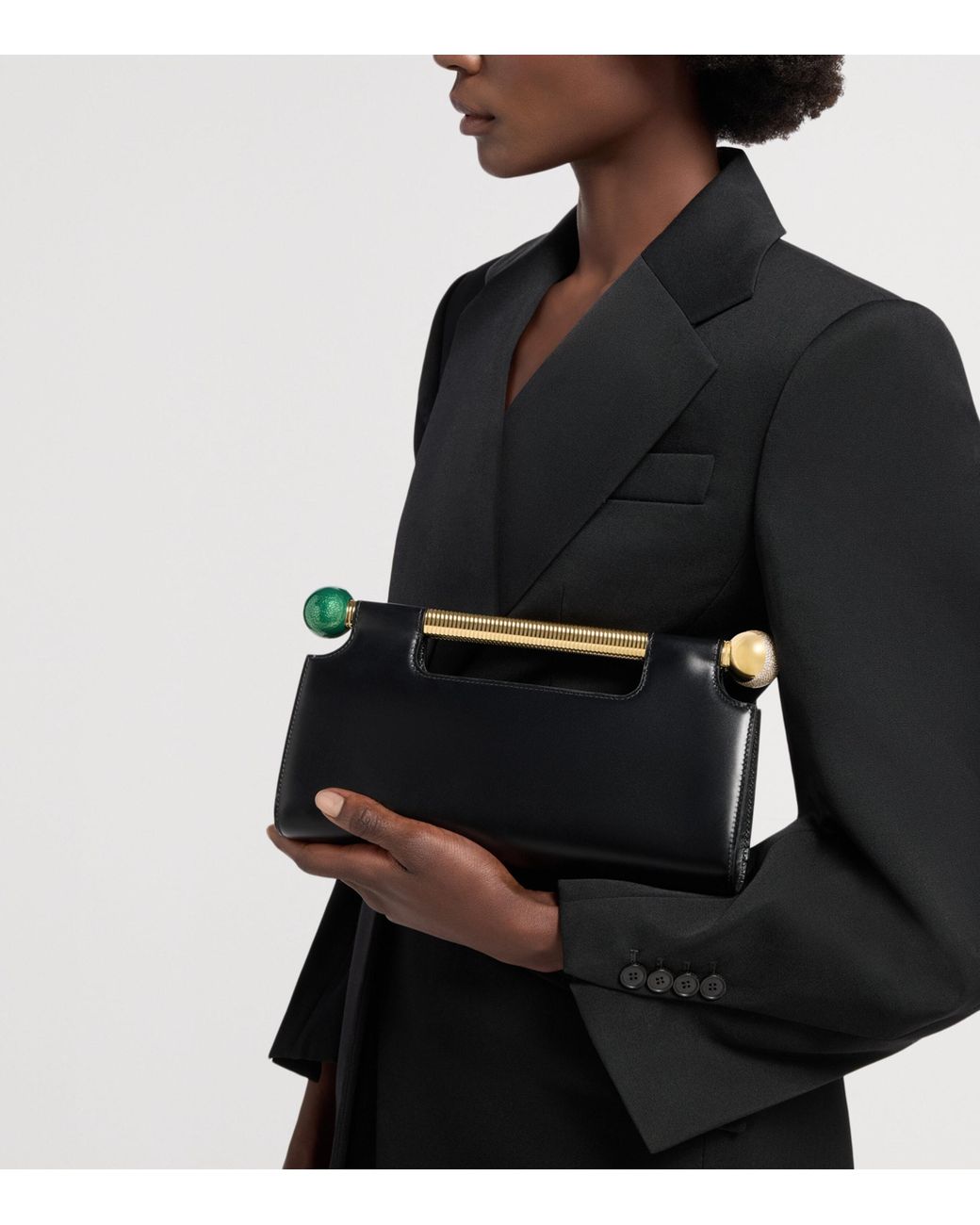 BVLGARI Black Leather Tubogas Sphere Clutch Bag
