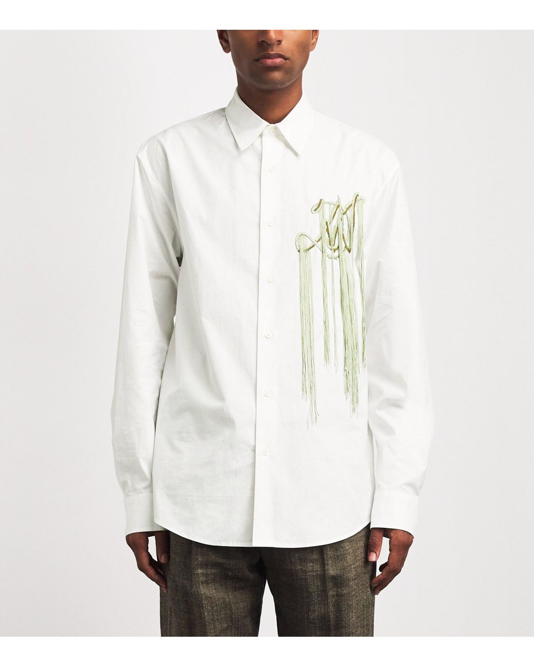 Dries Van Noten White Cotton Embroidered Shirt for men