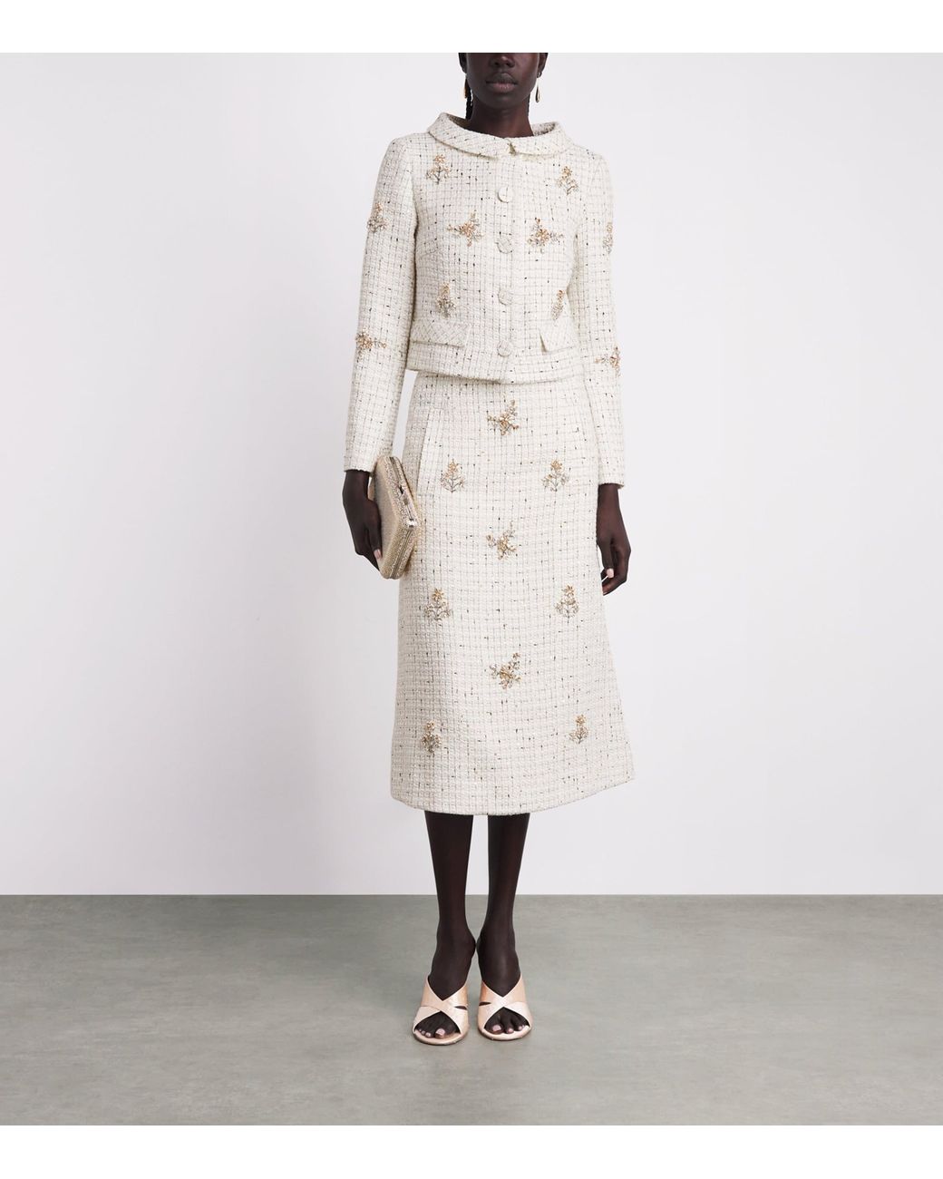 Huishan Zhang White Tweed Evelina Midi Skirt