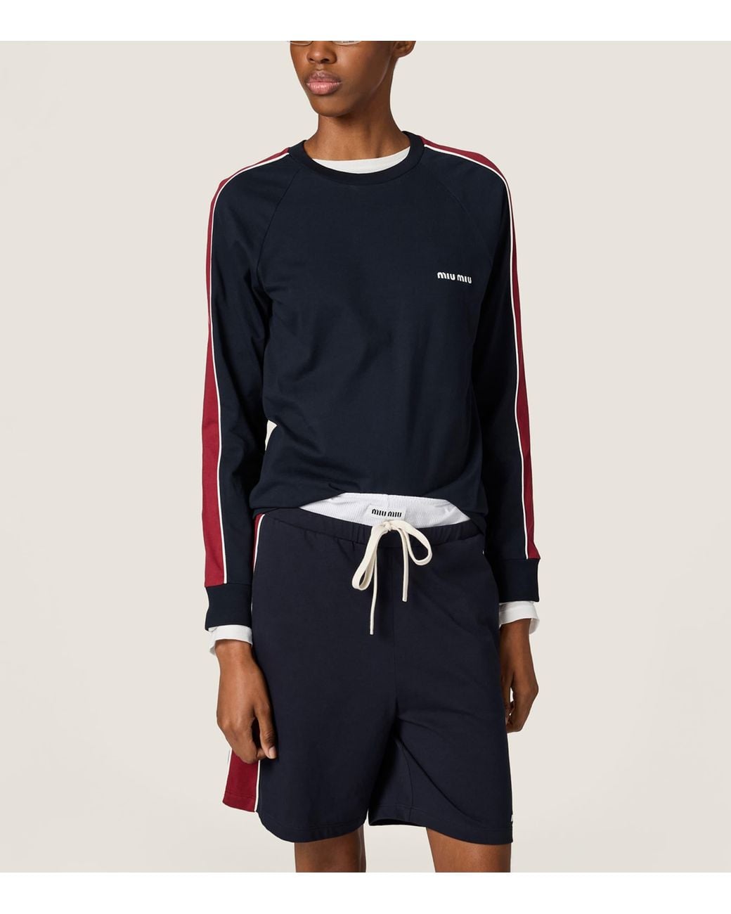 Miu Miu Blue Cotton Jersey Logo Sweater