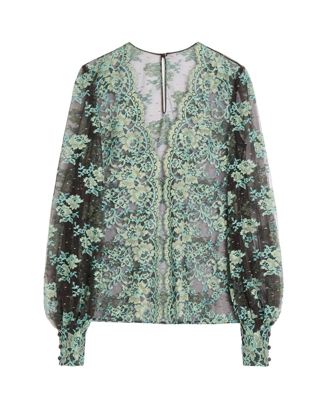 Valentino Green Lace Long-Sleeve Blouse