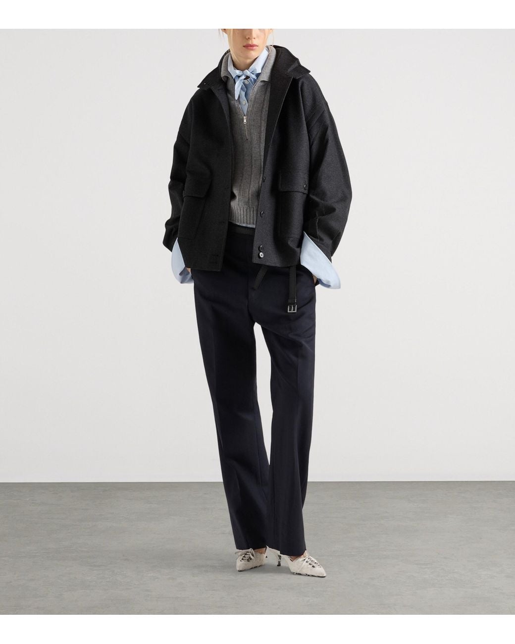 Prada Gray Re-Cashmere Quarter-Zip Sweater