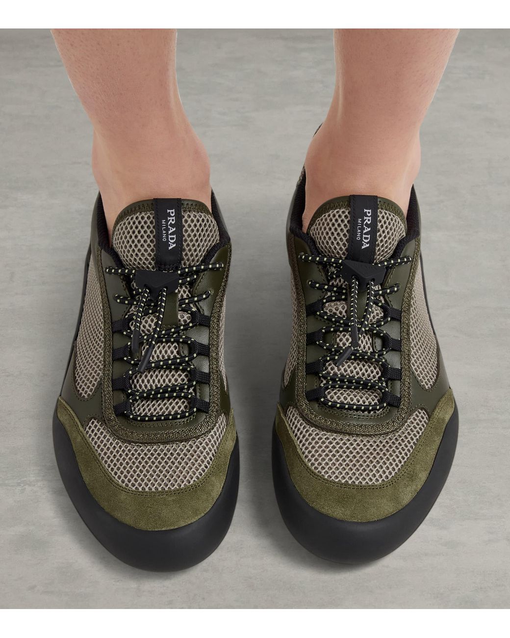 Prada Black Leather-Mesh Speedrock Sneakers