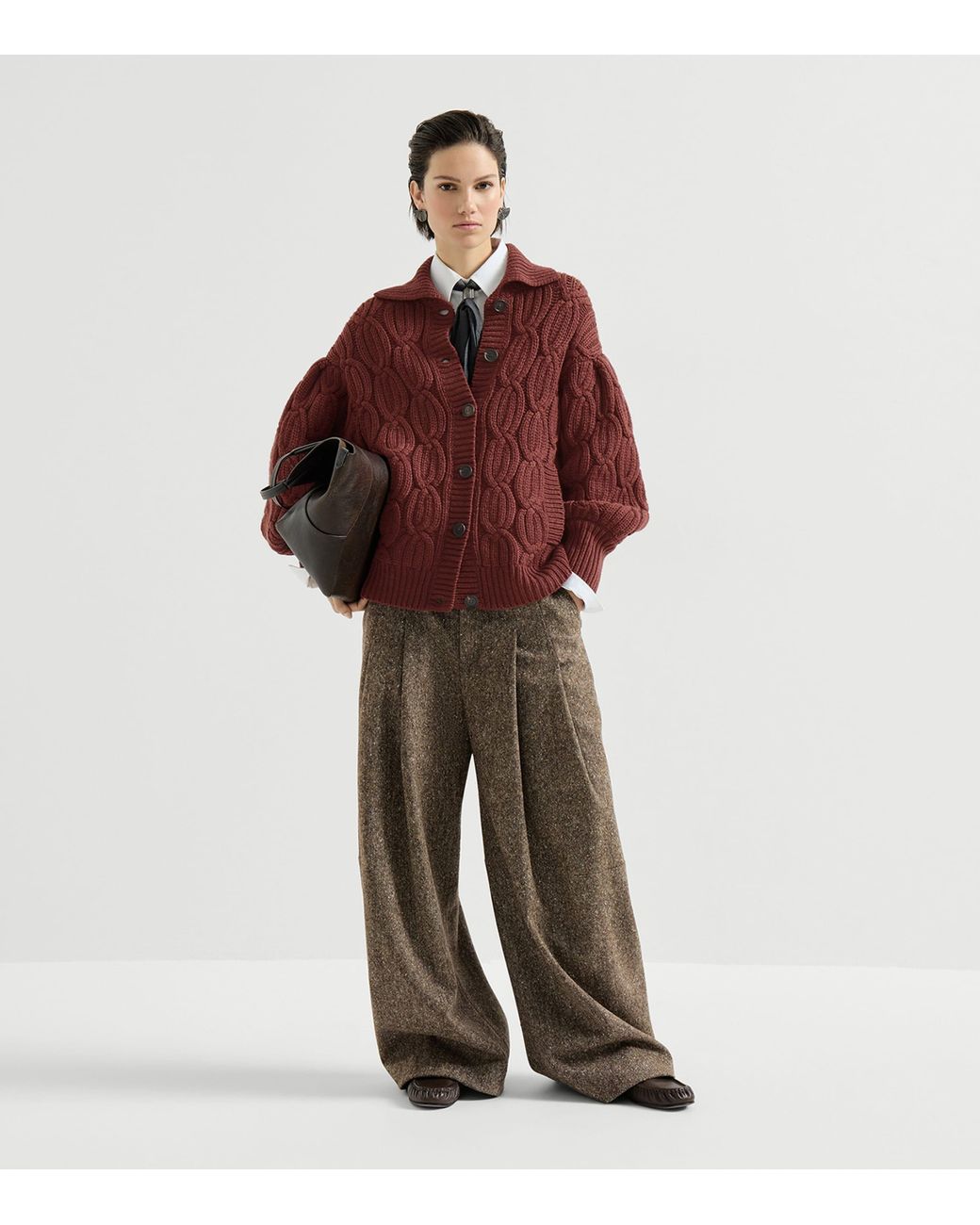 Brunello Cucinelli Red Cashmere Cable-Knit Heritage Cardigan