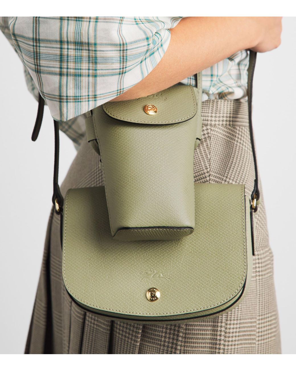 Longchamp Green Leather Épure Phone Case With Strap