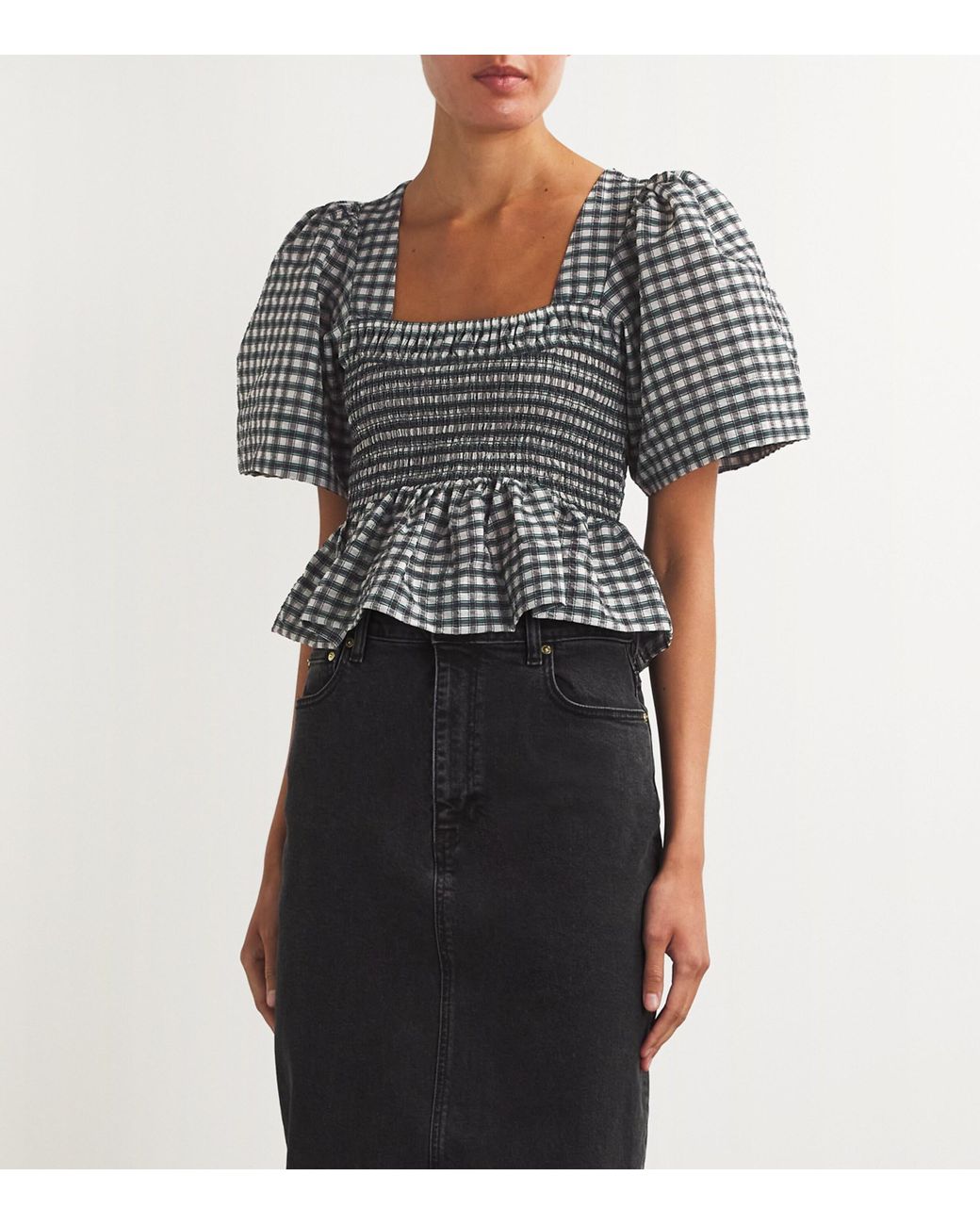 Ganni smocked top hotsell