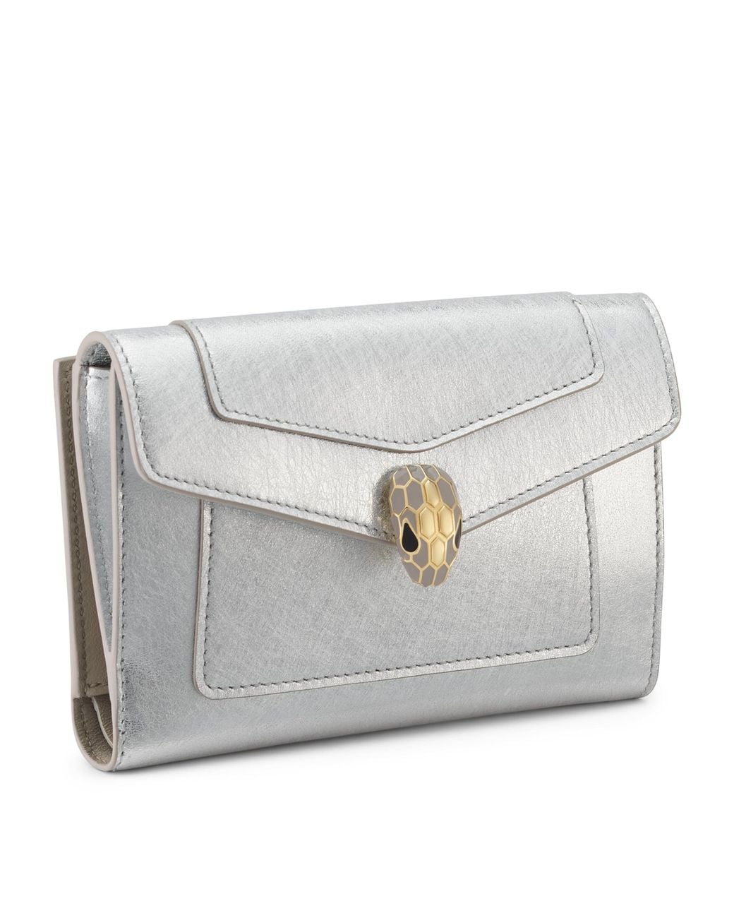 BVLGARI Gray Metallic Leather Serpenti Forever Wallet