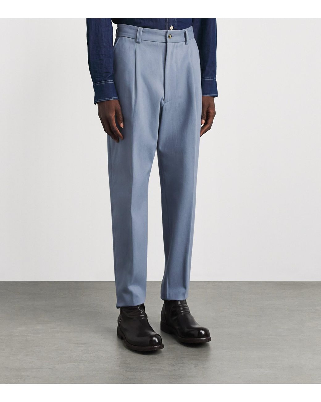 Eleventy Blue Cotton Pleated Trousers for men