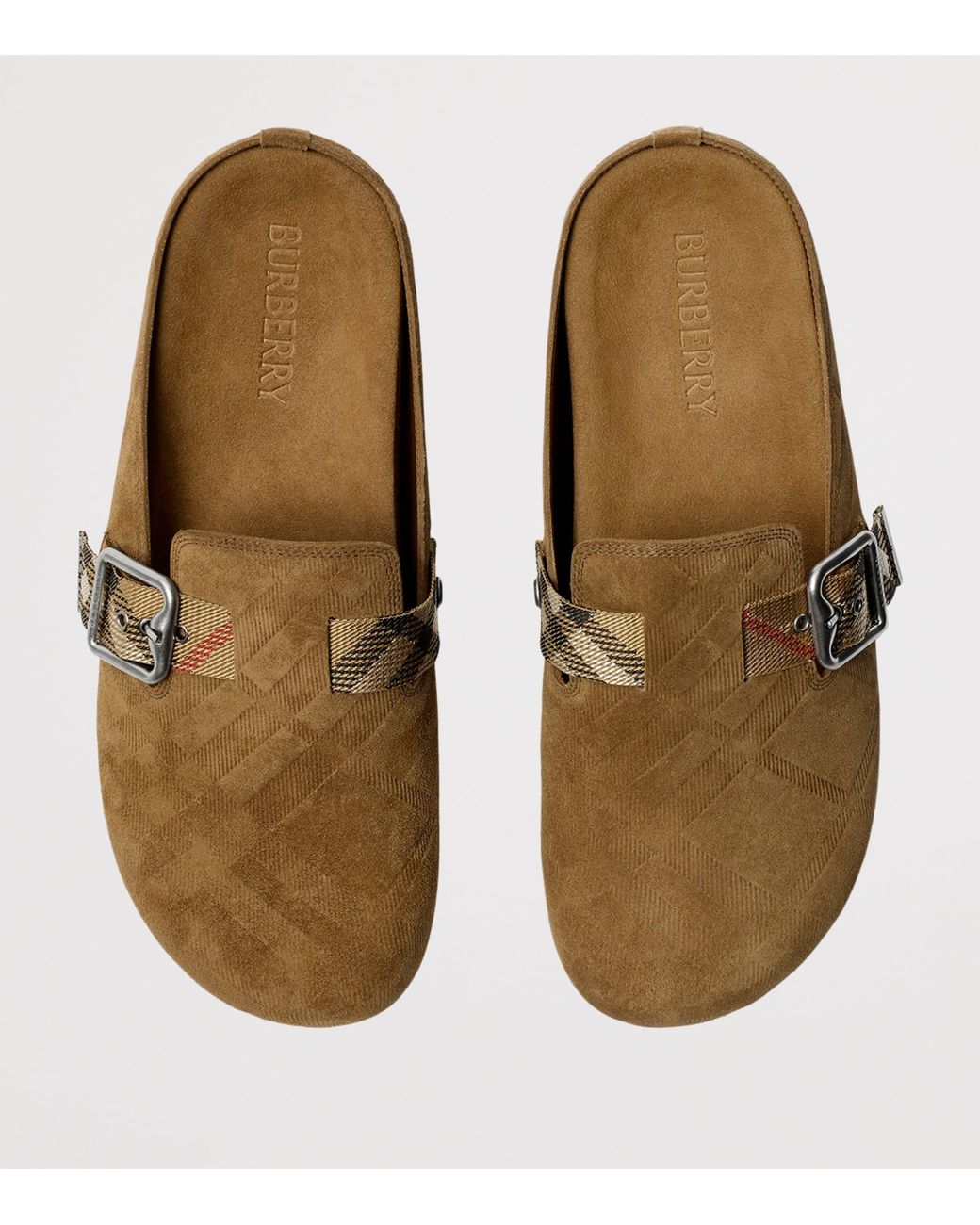 Burberry Brown Suede Check-Trim Urchin Clogs