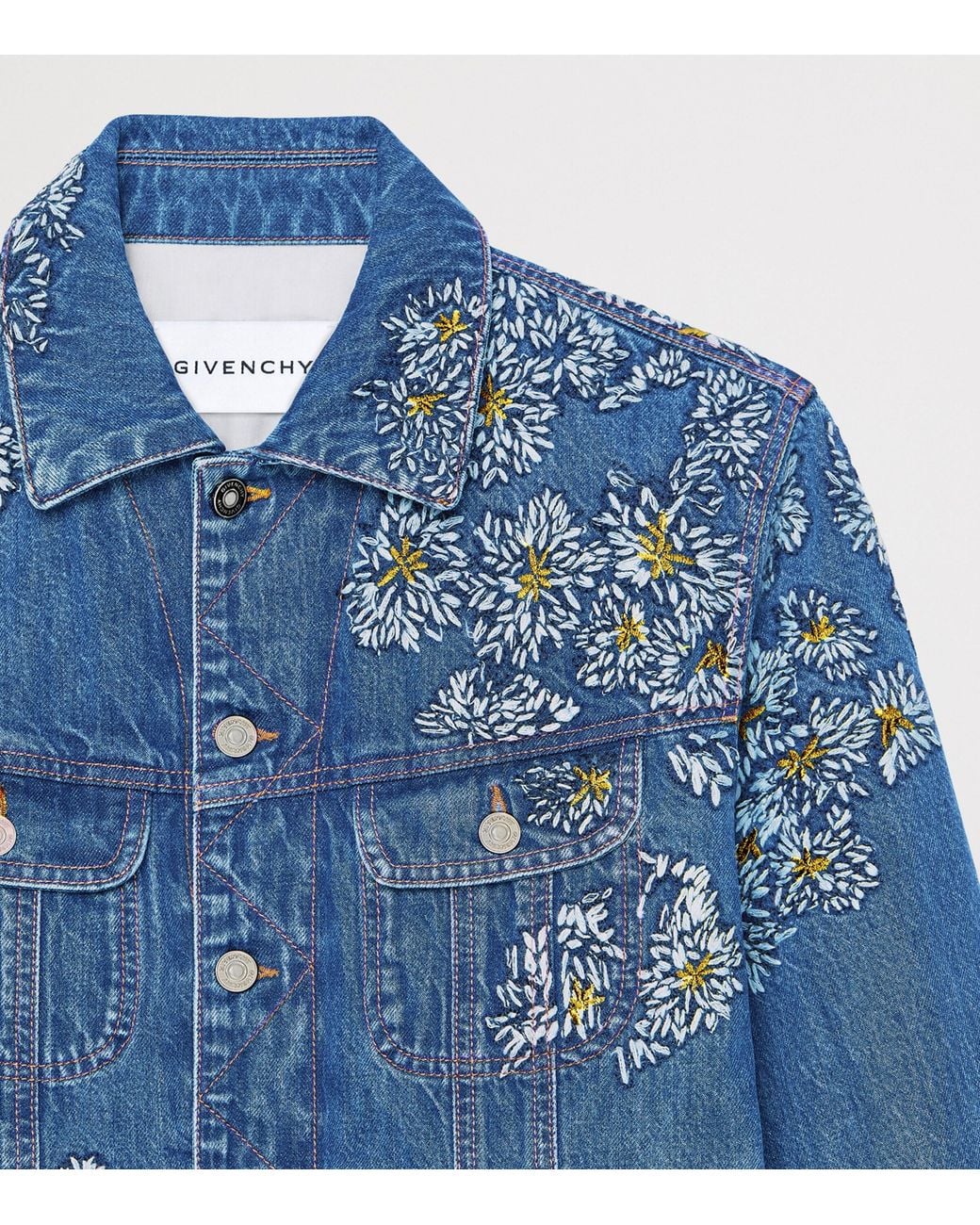 Givenchy Blue Floral Embroidered Denim Jacket for men