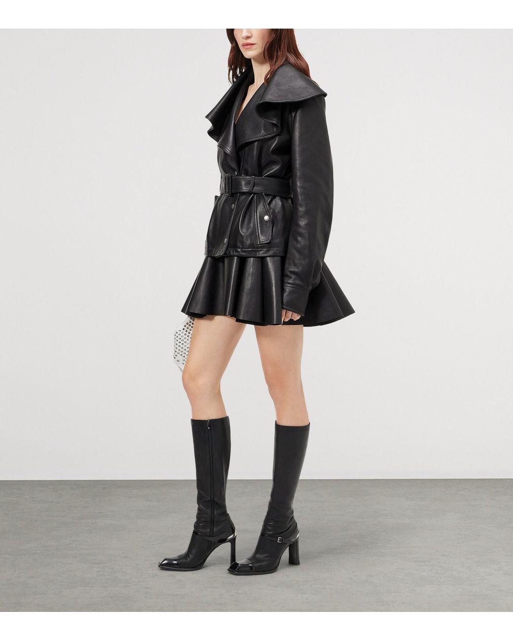McQueen Black Waterfall-Collar Leather Jacket