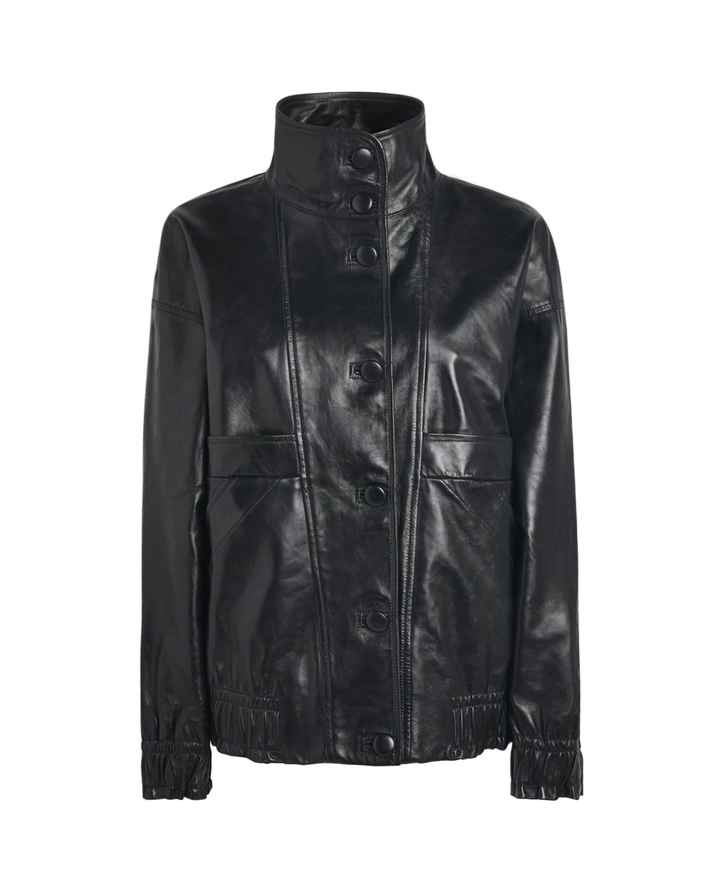 Sandro Black Oversized Glossy Leather Jacket