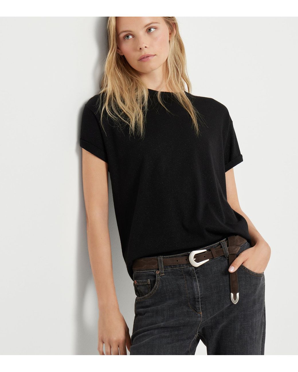 Brunello Cucinelli Black Cashmere-Silk-Blend T-Shirt