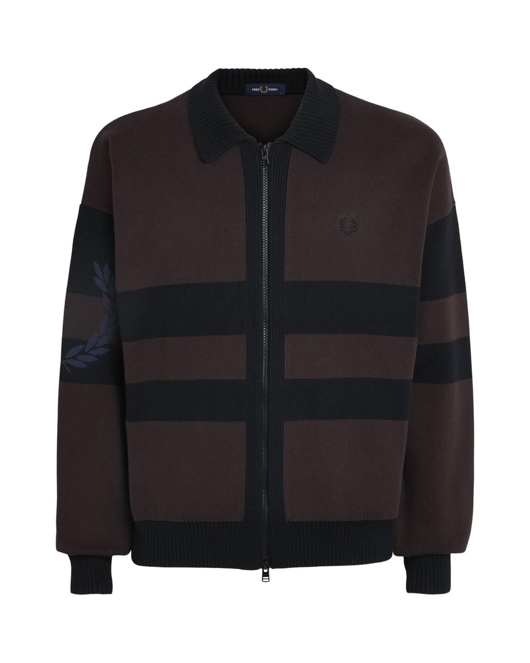 Fred Perry Black Cotton Stripe Zip-Up Cardigan for men