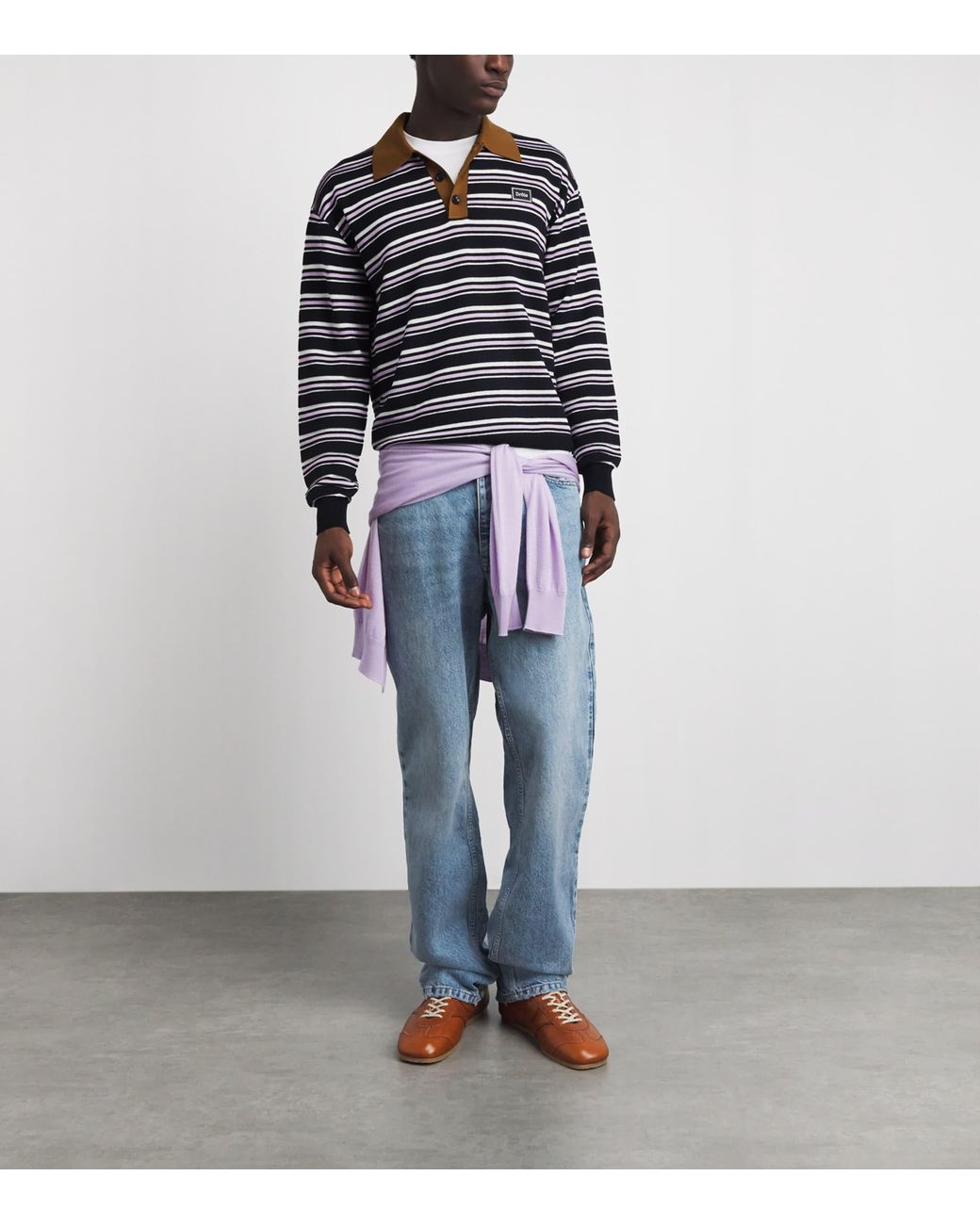 Drole de Monsieur Blue Wool-Blend Striped Polo Sweater for men