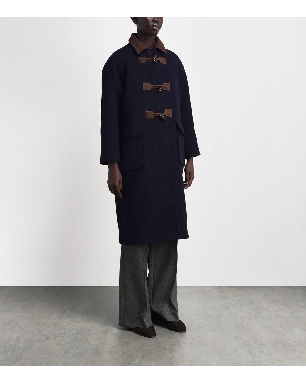 Sandro Blue Wool-Blend Suede-Collar Duffle Coat