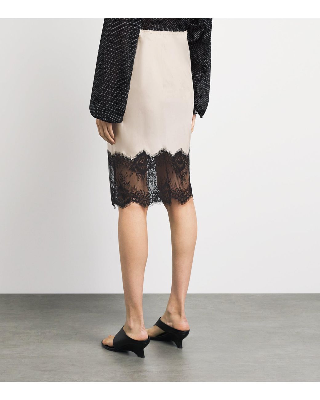 Herskind Gray Satin Lace-Trim Herbert Midi Skirt