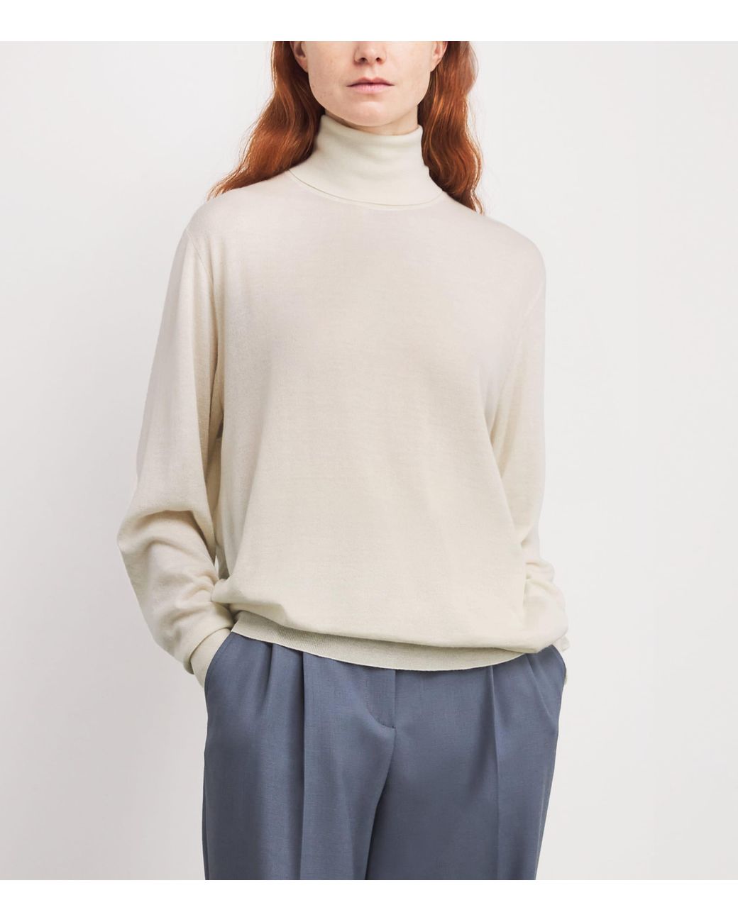 The Row White Nabari Cashmere Rollneck Sweater