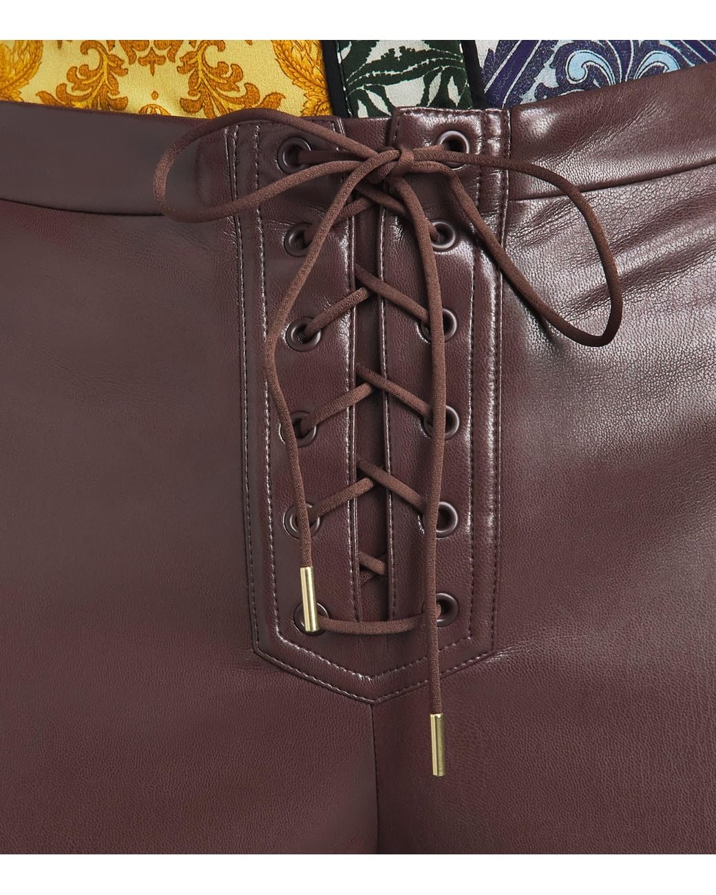 Alice + Olivia Brown Faux Leather Lace-Up Ravyn Trousers
