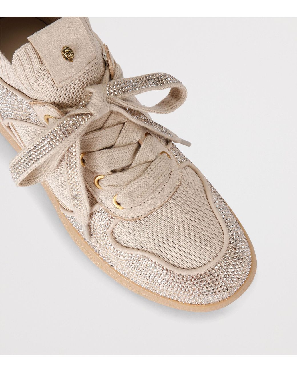 Kurt Geiger Brown Knitted Crystal-Embellished Poplar Sneakers