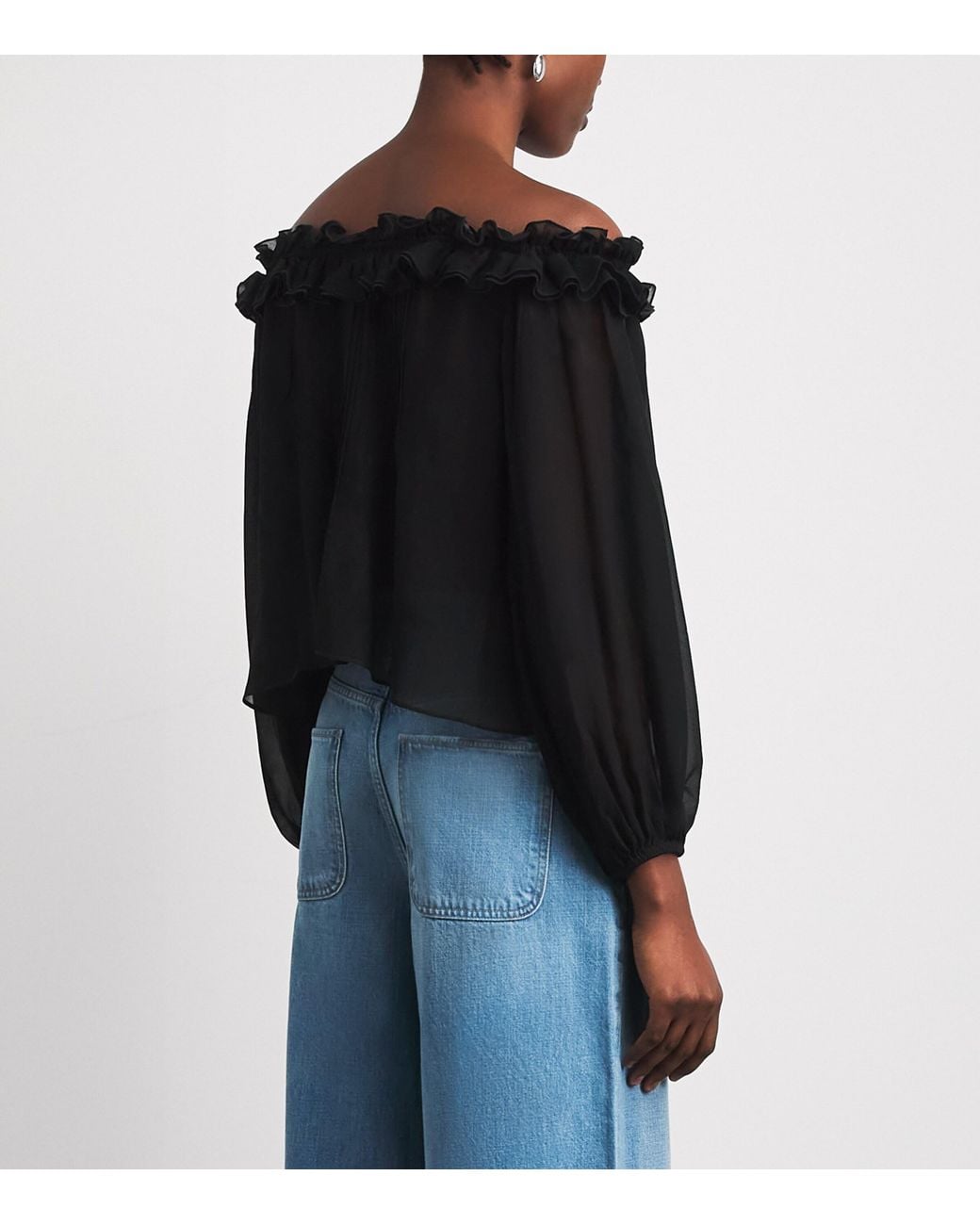 PAIGE Black Silk Off-The-Shoulder Casey Blouse
